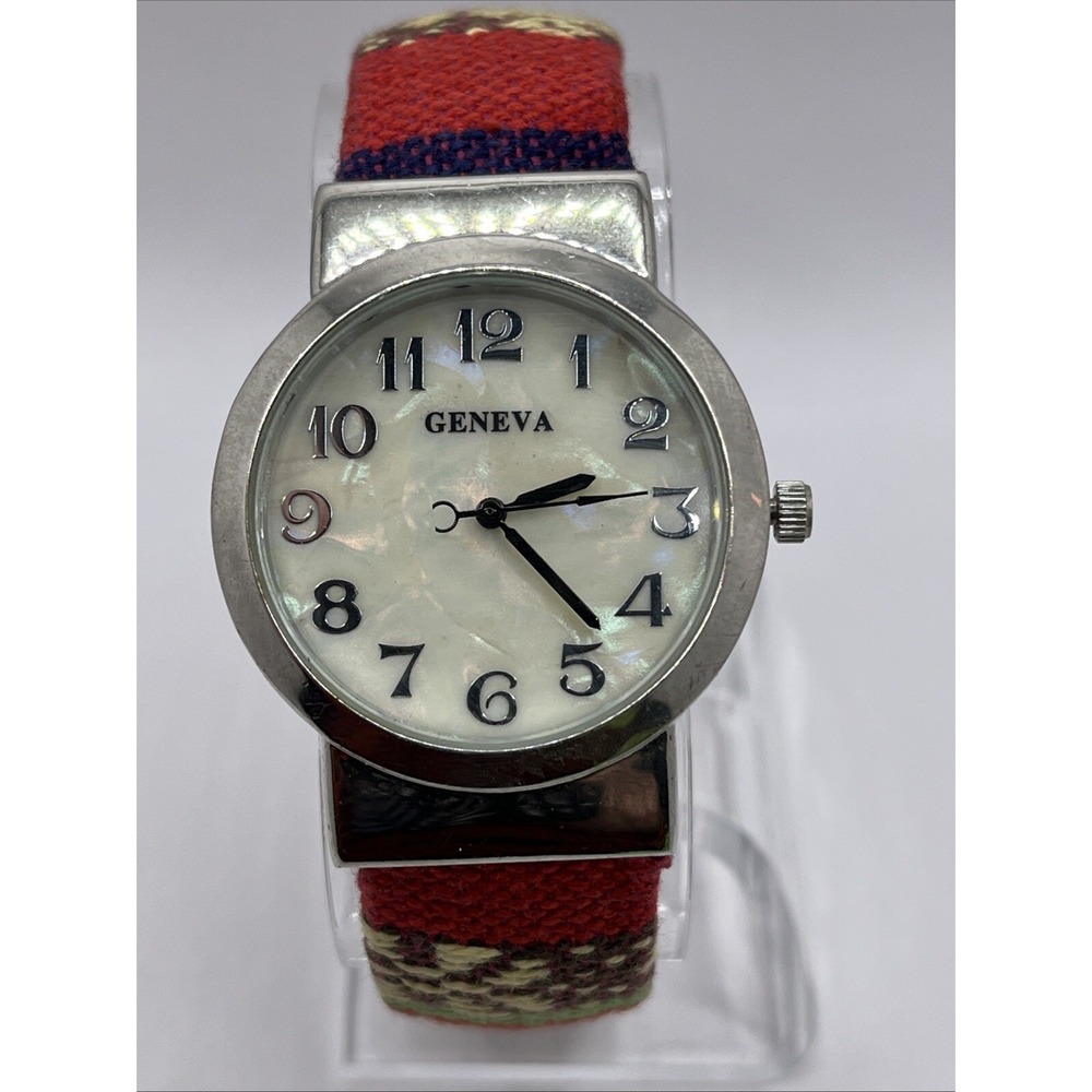 Geneva Pearlized Dial Women's Quart Watch Colorful Bangle Band-‎ New Battery